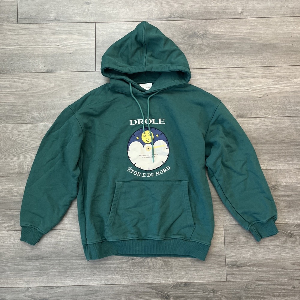 Drole de Monsieur Mens XL Pullover Hoodie Green Certified Chronometer